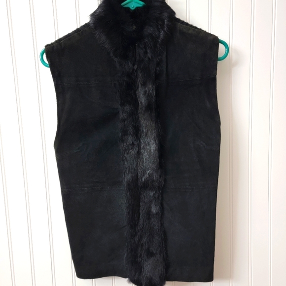 Fredini Jackets & Blazers - Fredini black leather & rabbit vest size medium